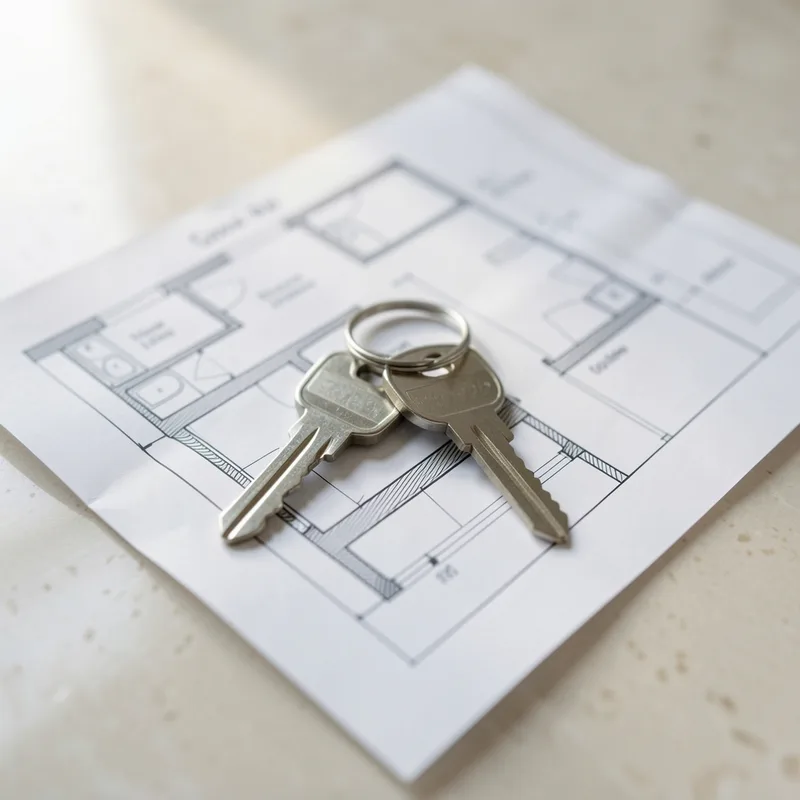 Trousseau de clés posé sur un plan de logement plié