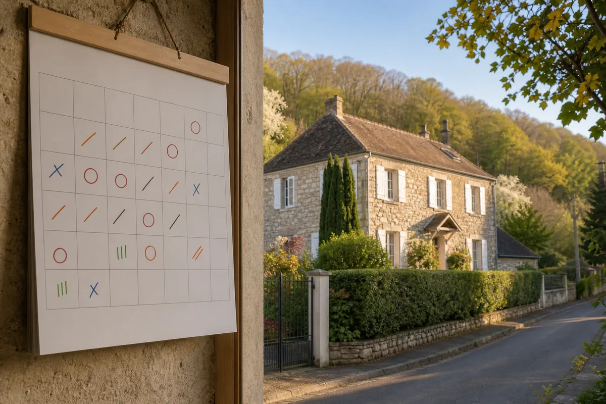 Calendrier mural annoté marquant plusieurs échéances au fil des semaines