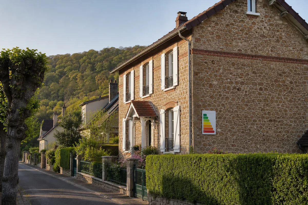Étiquette de performance énergétique affichée sur la façade d&rsquo;un immeuble