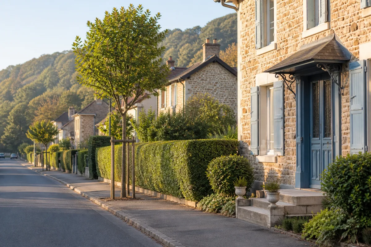 Porte d’entrée en bois d’une maison de village du Val-d’Oise, clé posée sur le seuil en pierre